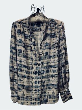 Banana Republic Blue Abstract Print Blouse Large | Sheer Career Office Top